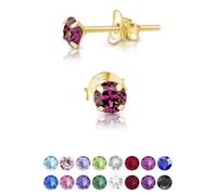 DTPSilver - 925 Sterling Silver Yellow Gold plated Round TINY Stud Earrings made with Glittering Crystals from Swarovski® Elements - Diameter: 4 mm - Colour : Purple Amethyst