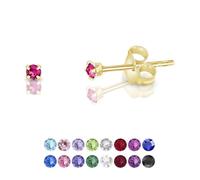 DTPSilver - 925 Sterling Silver Yellow Gold plated Round TINY Stud Earrings made with Glittering Crystals from Swarovski® Elements - Diameter: 2 mm - Colour : Rose