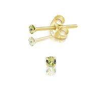 DTPSilver - 925 Sterling Silver Yellow Gold plated Round TINY Stud Earrings made with Glittering Crystals from Swarovski® Elements - Diameter: 2 mm - Colour : Peridot