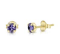 DTPSilver - 925 Sterling Silver Yellow Gold plated Round TINY Stud Earrings made with Glittering Crystals from Swarovski® Elements - Diameter: 4 mm - Colour : Tanzanite