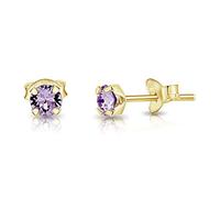 DTPSilver - 925 Sterling Silver Yellow Gold plated Round TINY Stud Earrings made with Glittering Crystals from Swarovski® Elements - Diameter: 4 mm - Colour : Violet