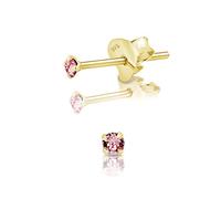 DTPSilver - 925 Sterling Silver Yellow Gold plated Round TINY Stud Earrings made with Glittering Crystals from Swarovski® Elements - Diameter: 2 mm - Colour : Light Rose