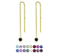 DTPsilver® 925 Sterling Silver Yellow Gold Plated SMALL Pull Through Drop Chain Earrings & MINI Round Dangling 3 mm Glittering Crystals from Swarovski® Elements - Length 57 mm - Colour : Black
