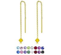 DTPsilver® 925 Sterling Silver Yellow Gold Plated SMALL Pull Through Drop Chain Earrings & MINI Round Dangling 3 mm Glittering Crystals from Swarovski® Elements - Length 57 mm - Colour : Yellow Opal