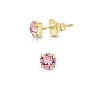 DTPsilver® 925 Sterling Silver Yellow Gold Plated SMALL Square Stud Earrings made with Round Glittering Crystals from Swarovski® Elements - Diameter: 4 mm - Colour : Light Rose