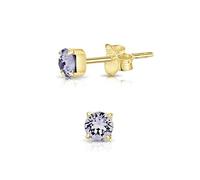 DTPsilver® 925 Sterling Silver Yellow Gold Plated SMALL Square Stud Earrings made with Round Glittering Crystals from Swarovski® Elements - Diameter: 4 mm - Colour : Provence Lavender