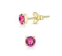 DTPsilver® 925 Sterling Silver Yellow Gold Plated SMALL Square Stud Earrings made with Round Glittering Crystals from Swarovski® Elements - Diameter: 4 mm - Colour : Rose