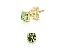 DTPsilver® 925 Sterling Silver Yellow Gold Plated SMALL Square Stud Earrings made with Round Glittering Crystals from Swarovski® Elements - Diameter: 4 mm - Colour : Peridot