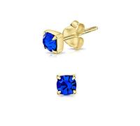 DTPsilver® 925 Sterling Silver Yellow Gold Plated SMALL Square Stud Earrings made with Round Glittering Crystals from Swarovski® Elements - Diameter: 4 mm - Colour : Blue Sapphire