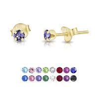 DTPSilver - 925 Sterling Silver Yellow Gold plated * TINY * Round Stud Earrings made with Glittering Crystals from Swarovski® Elements - Diameter: 3 mm - Many Colours to choose from