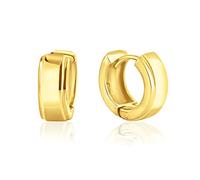DTPSilver - Huggies/Hinged Hoops Earrings 925 Sterling Silver Yellow Gold Plated- Thickness: 2.5 mm - Wide 5.5 mm - Diameter 15 mm