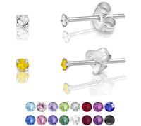 DTPSilver - Set of 2 PAIRS of 925 Sterling Silver Round TINY Stud Earrings made with Glittering Crystals from Swarovski® Elements - Diameter: 2 mm - Colour : Yellow Opal