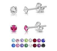 DTPSilver - Set of 2 PAIRS of 925 Sterling Silver Round TINY Stud Earrings made with Glittering Crystals from Swarovski® Elements - Diameter: 3 mm - Colour : Rose