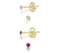 DTPSilver - Set of 2 PAIRS of 925 Sterling Silver Yellow Gold plated Round TINY Stud Earrings made with Glittering Crystals from Swarovski® Elements - Diameter: 2 mm - Colour : Fuchsia