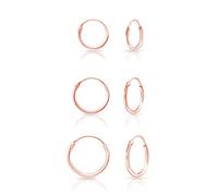 DTPsilver® Set of 3 Pairs of Tiny Hoops Earrings 925 Sterling Silver Rose Gold Plated- Thickness 1.5 mm - Diameter 10, 12, 14 mm