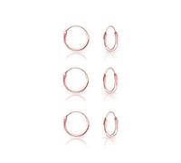 DTPsilver® Set of 3 Pairs of Tiny Hoops Earrings 925 Sterling Silver Rose Gold Plated - Thickness 1.5 mm - Diameter 10 mm