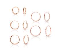 DTPsilver® Set of 5 Pairs of Tiny Hoops Earrings 925 Sterling Silver Rose Gold Plated - Thickness 1.5 mm - Diameter 8, 10, 12, 14, 16 mm