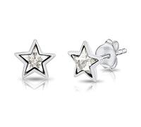 DTPsilver® Small 925 Sterling Silver and Crystal Star Stud Earrings - Diameter: 7 mm - Clear Crystal