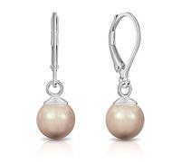 DTPsilver® Small 925 Sterling Silver Leverback Drop dangle Earrings made with Round Crystal Pearls from Swarovski® Elements - Diameter: 8 mm - Rose Gold