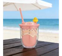 DTREELS Ice Cream Drip Reusable Cups with Chickens Statue, Lids, and Straw, Iced Coffee Tumbler Cold Drinking Travel Mug Water Bottle Summer Party Supplies, for Picnic Party Birthday