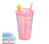 DTREELS Ice Cream Drip Reusable Cups with Chickens Statue, Lids, and Straw, Iced Coffee Tumbler Cold Drinking Travel Mug Water Bottle Summer Party Supplies, for Picnic Party Birthday