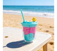 DTREELS Ice Cream Drip Reusable Cups with Chickens Statue, Lids, and Straw, Iced Coffee Tumbler Cold Drinking Travel Mug Water Bottle Summer Party Supplies, for Picnic Party Birthday