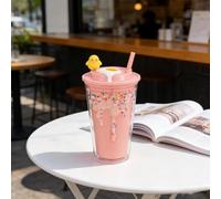 DTREELS Ice Cream Drip Reusable Cups with Chickens Statue, Lids, and Straw, Iced Coffee Tumbler Cold Drinking Travel Mug Water Bottle Summer Party Supplies, for Picnic Party Birthday