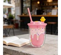 DTREELS Ice Cream Drip Reusable Cups with Chickens Statue, Lids, and Straw, Iced Coffee Tumbler Cold Drinking Travel Mug Water Bottle Summer Party Supplies, for Picnic Party Birthday