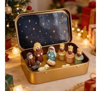 DTREELS Little Saints in a Tin: Mini Easter Nativity Set in A Tin Box, Handcrafted Little People Nativity Set & Figures, Classic Christian Nativitys Scene, for Religious Home Office Tabletop