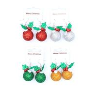 DTrendz Christmas Earrings Xmas Pudding Bauble Holly Leaves Drop Dangle Festive Holiday Present Jewelry Accessories Gift for Women Girls - Pack of 4 (Christmas Pudding Drop Dangle Earrings)