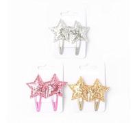 DTrendz - Pack of 6 Glitter Star Sleepies - 4cm, Heart Hair Clip, Gold Star Hair Clips, Mixed Color Glitter Hair Clips Sparkling Glamour Sleepies, Rainbow Hair Accessories for Girls