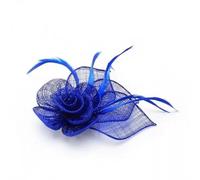 DTrendz Sinamay Netted Rose with Petals and Feathers Fascinator on Beak Clip and Brooch Pin Headpiece For Fancy Dress Up Prom Party Wedding Bridesmaid Flower Girls | Stye Fifi (Royal Blue)