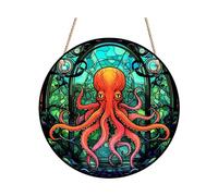 DTSFHTDAL 1 PCS Acrylic Window Hanging Sun Catcher Wall Decor Stained Panel Hangings Decorative Double Sided Animal Print Stained Glass Suncather Window Hangings Wall Art Decoration (Octopus)