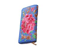 DTSFHTDAL Women's Wallet Ethnic Style Coin Purse Clutch Bag Multifunctional Wallet Large Capacity Card Bag Travel with Long Wallet, Blue, 7.5in x 3.7in x 1.2in, Ethnic Style Coin Purse