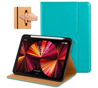 DTTO Case for iPad Pro 11 Inch 4th / 3rd / 2nd / 1st Generation 2022/2021/2020/2018,Premium PU Leather Folio Stand Cover with Hand Strap, Auto Wake/Sleep,Multiple Viewing Angles,Cyan Blue