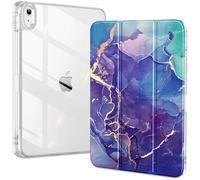 DTTO for iPad 10th Generation Case 10.9 Inch 2022, Clear Hard Back iPad 10 Case with Soft TPU Frame, Slim Trifold Stand Support Pencil Holder, Auto Wake/Sleep for iPad 10th Gen, Royal Marble