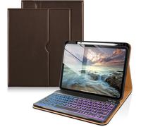 DTTO for iPad 11th (A16)/ 10th Generation Case with Keyboard (2025/2022), 7 Colors Backlit Wireless Detachable Keyboard Leather Folio Cover with Pencil Holder & Pocket, Dark Brown