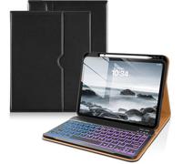 DTTO for iPad 11th (A16,2025)/ 10th Generation (10.9",2022) Case with Keyboard, 7 Colors Backlit Wireless Detachable Keyboard Premium Leather Folio Cover with Pencil Holder & Pocket, Black