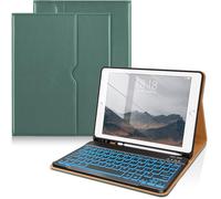 DTTO for iPad 9th/8th/7th Generation 10.2" Case 2021/2020/2019 with Keyboard, 7 Colors Backlit Wireless Detachable Keyboard Premium Leather Folio Cover with Pencil Holder & Pocket, Midnight Green