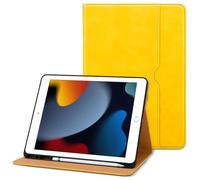 DTTO for iPad 9th/8th/7th Generation 10.2 Inch Case 2021/2020/2019, Premium Leather Business Folio Stand Cover with Apple Pencil Holder - Auto Wake/Sleep and Multiple Viewing Angles, Yellow