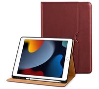 DTTO for iPad 9th/8th/7th Generation 10.2 Inch Case 2021/2020/2019, Premium Leather Business Folio Stand Cover with Apple Pencil Holder - Auto Wake/Sleep and Multiple Viewing Angles, Burgundy Red