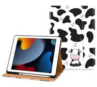 DTTO for iPad 9th/8th/7th Generation 10.2 Inch Case 2021/2020/2019, Premium Leather Business Folio Stand Cover with Apple Pencil Holder - Auto Wake/Sleep and Multiple Viewing Angles, Cow Print