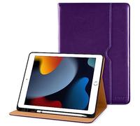 DTTO for iPad 9th/8th/7th Generation 10.2 Inch Case 2021/2020/2019, Premium Leather Business Folio Stand Cover with Apple Pencil Holder - Auto Wake/Sleep and Multiple Viewing Angles, Dark Purple