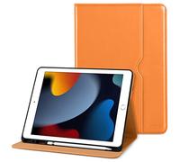 DTTO for iPad 9th/8th/7th Generation 10.2 Inch Case 2021/2020/2019, Premium Leather Business Folio Stand Cover with Apple Pencil Holder - Auto Wake/Sleep and Multiple Viewing Angles, Orange