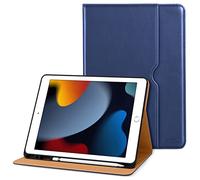 DTTO for iPad 9th/8th/7th Generation 10.2 Inch Case 2021/2020/2019, Premium Leather Business Folio Stand Cover with Apple Pencil Holder - Auto Wake/Sleep and Multiple Viewing Angles, Navy Blue
