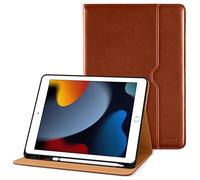 DTTO for iPad 9th/8th/7th Generation 10.2 Inch Case 2021/2020/2019, Premium Leather Business Folio Stand Cover with Apple Pencil Holder - Auto Wake/Sleep and Multiple Viewing Angles, Dark Brown