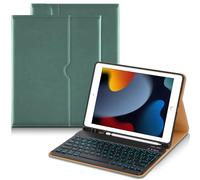 DTTO for iPad 9th/8th/7th Generation 10.2 Inch Case 2021/2020/2019 with Keyboard, 7 Colors Backlit Wireless Detachable Keyboard Premium Leather Folio Cover with Pencil Holder & Pocket, Midnight Green