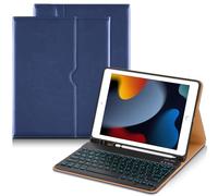DTTO for iPad 9th/8th/7th Generation 10.2 Inch Case 2021/2020/2019 with Keyboard, 7 Colors Backlit Wireless Detachable Keyboard Premium Leather Folio Cover with Pencil Holder & Pocket, Navy Blue