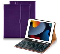 DTTO for iPad 9th/8th/7th Generation 10.2 Inch Case 2021/2020/2019 with Keyboard, 7 Colors Backlit Wireless Detachable Keyboard Premium Leather Folio Cover with Pencil Holder & Pocket, Dark Purple
