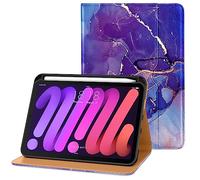 DTTO for iPad Mini 7th (A17 Pro) 2024/iPad Mini 6th Generation Case 2021 8.3 Inch, Premium Leather Business Folio Stand Cover for Mini 7/6 with Pencil Holder-Multiple Viewing Angles, Royal Marble